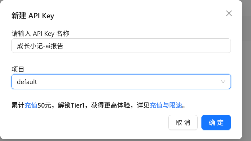 新建并复制 API Key